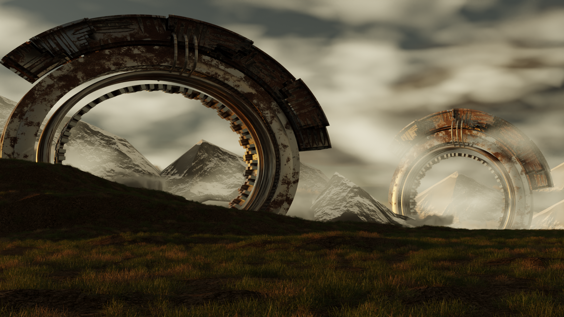Realistic 3d scifi landscape model with environment 3D model preview image 1